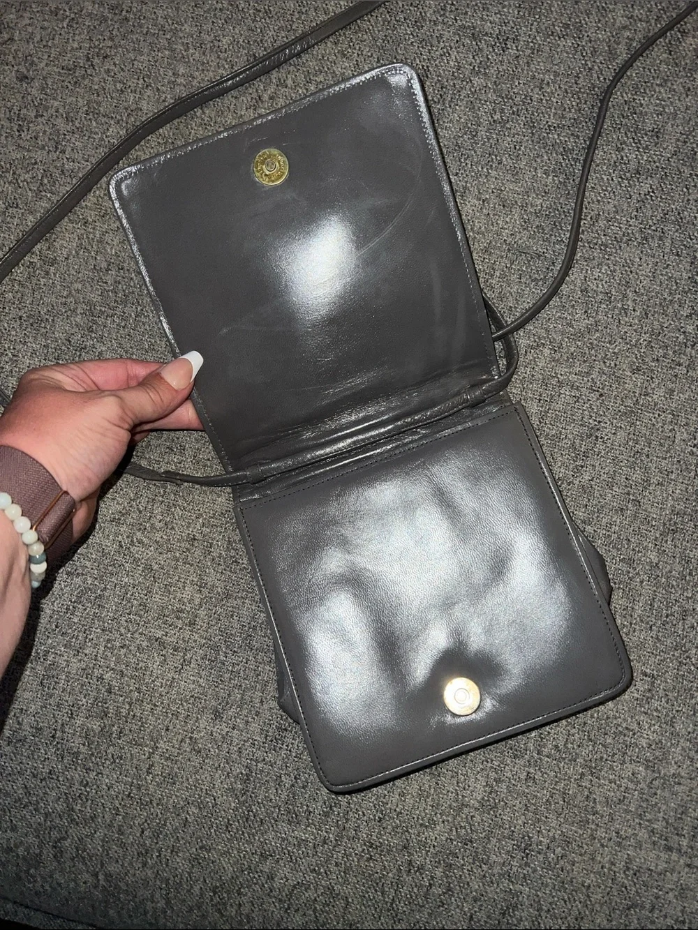 Vintage Grey Leather Barbara Bolan Crossbody Bag and Vintage Clutch